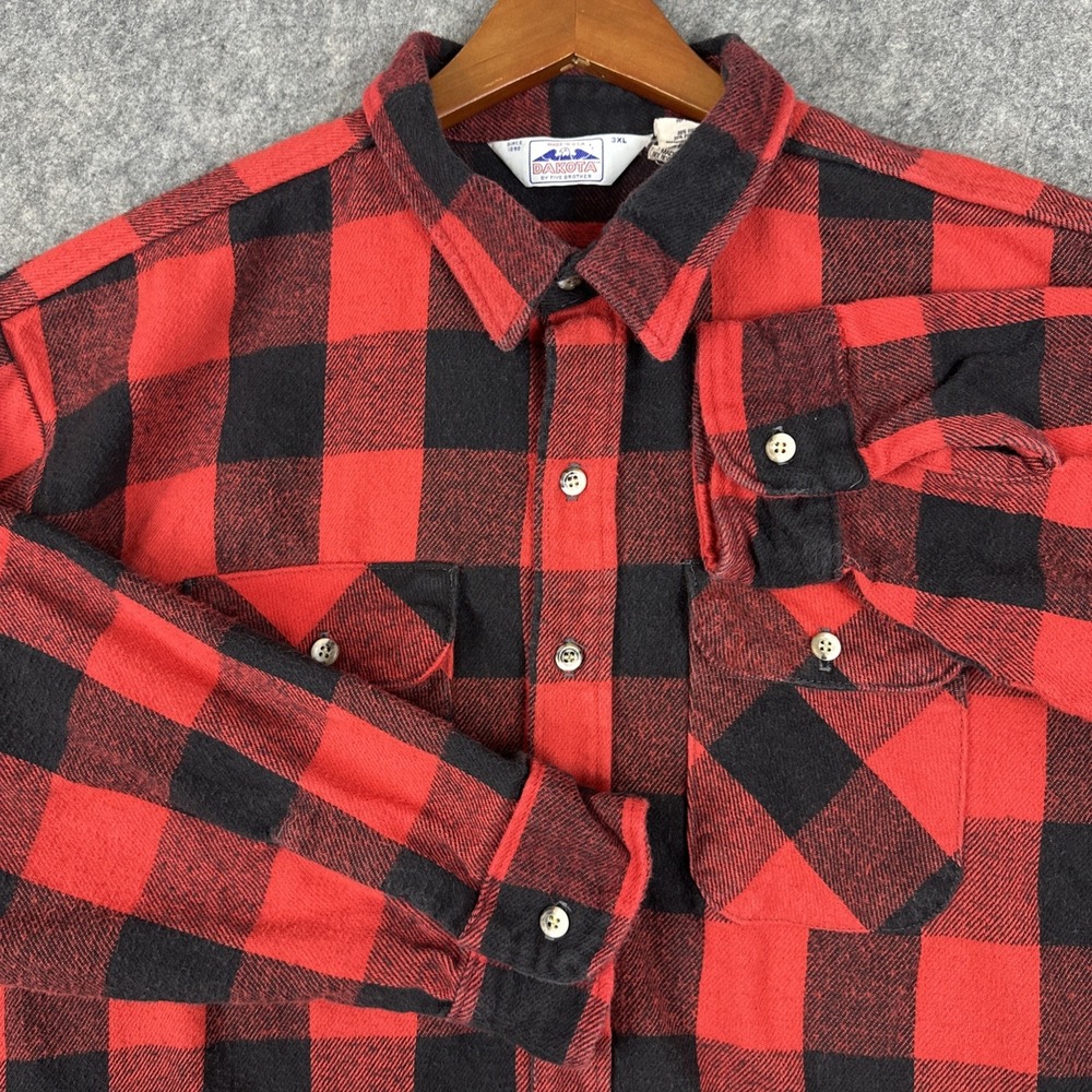 Five Brother Flannel Shirt Mens 3XL Red Buffalo Plaid Thick USA Logger Vintage